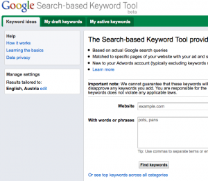 Search-based keyword tool